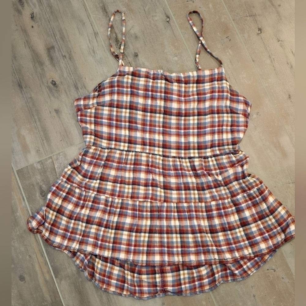 Women’s Plaid Spaghetti Strap Tank Top in Rust Blue